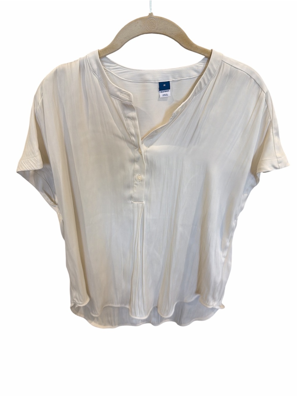 Old Navy White Short-Sleeve Split-Neck Blouse